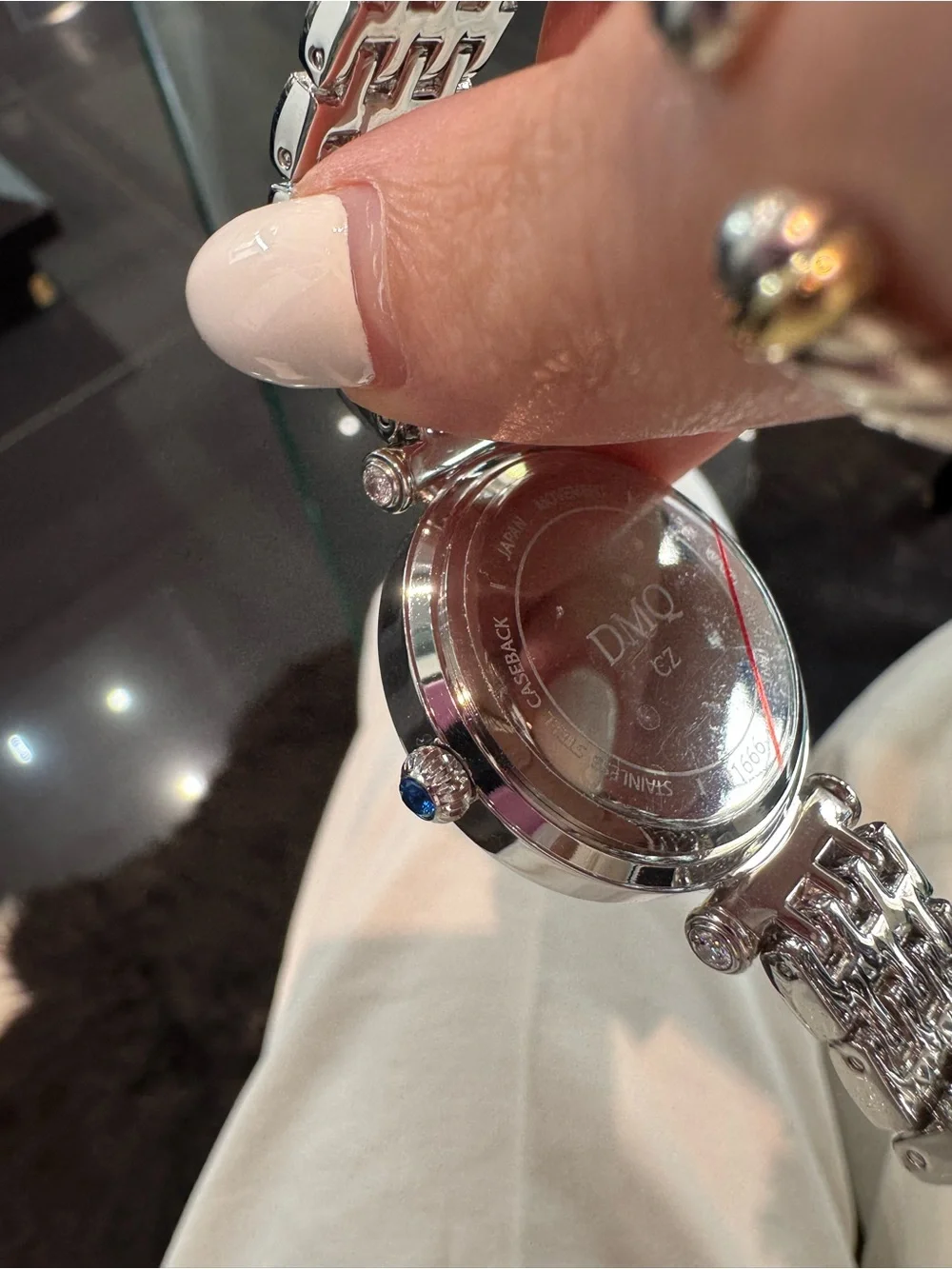 New DMQ CZ Women's Silver-Tone Crystal Bezel Roman Numeral Dress Watch